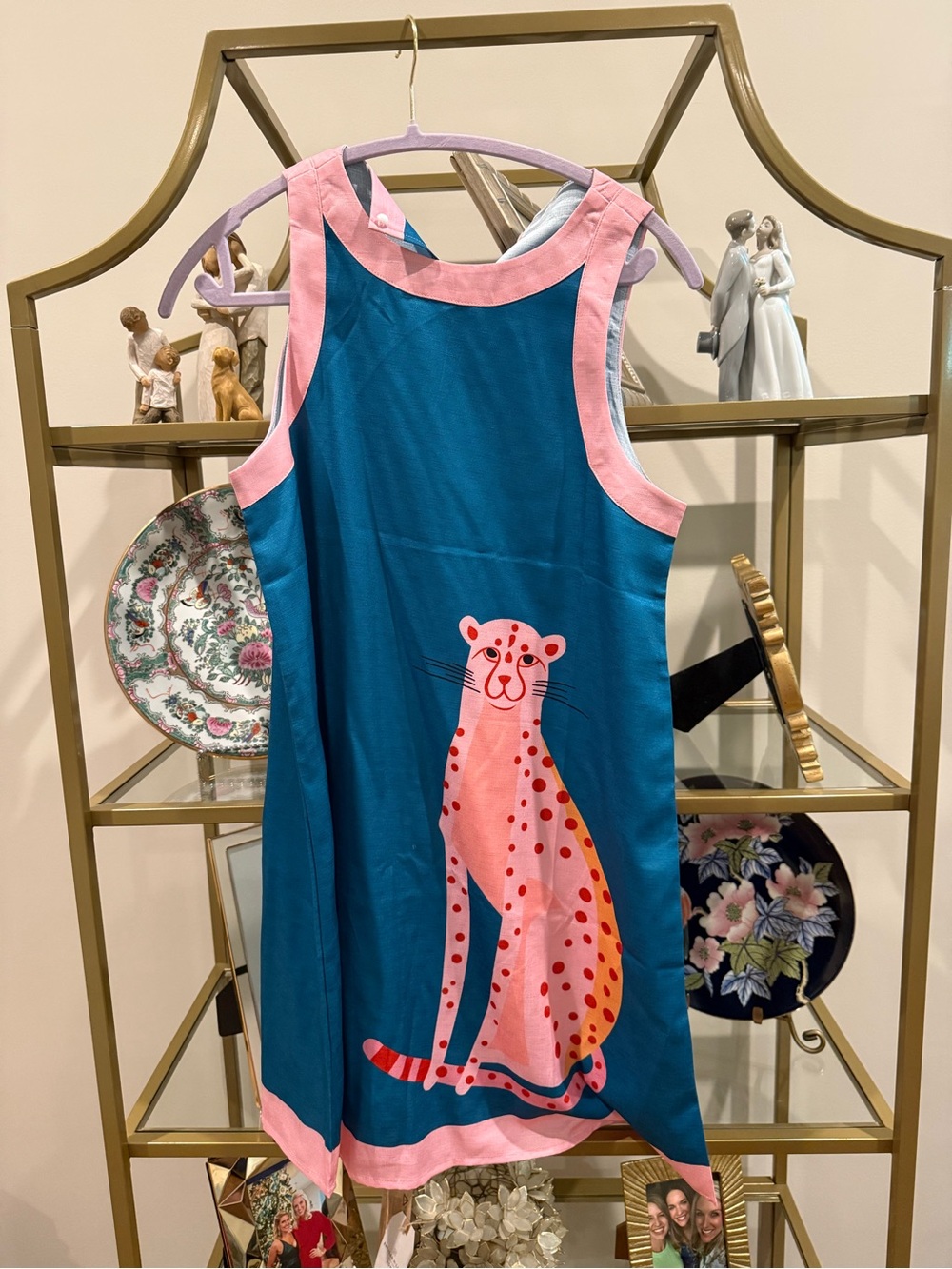 Girl's Teal Dress with Pink Leopard Graphic